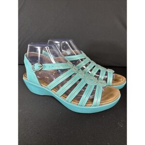 Dansko Drea Women's Fisherman Leather Sandal Slingback Comfort Wedge, Teal, 38